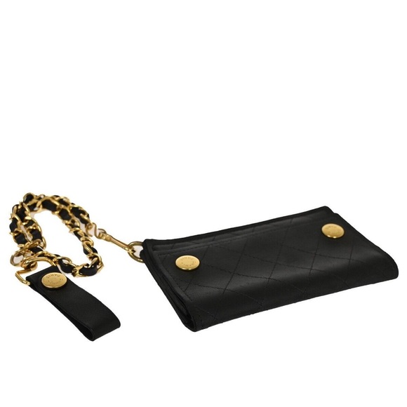 CHANEL CC Logo chain Matelasse Bifold Wallet Purse Leather Black France 79RF104 - Picture 2 of 5